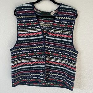 Vintage 90s Northern Reflections Sz L Sweater Vest Knit Fair Isle Button Front